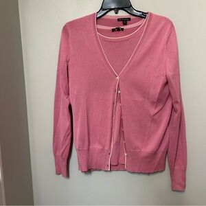 Brooks Brothers Women’s Sz M Pink Silk Cotton Short Sleeve Sweater 2 Pc Set EUC